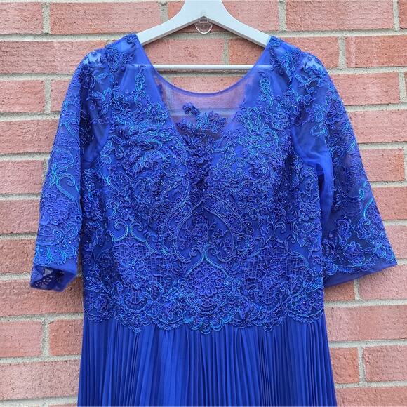 Lenovia 8145 Royal Blue Pleated Embellished Gown Dress Modest Classy Size XL - Picture 3 of 7
